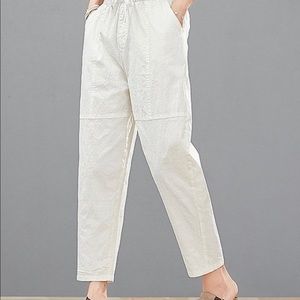 White Pocket Drawstring Linen-Blend Pants
